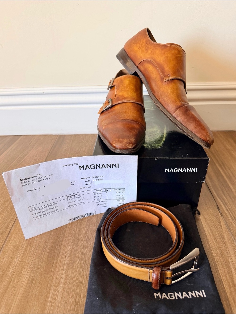 Magnanni Garrett double monk strap shoes with matching belt